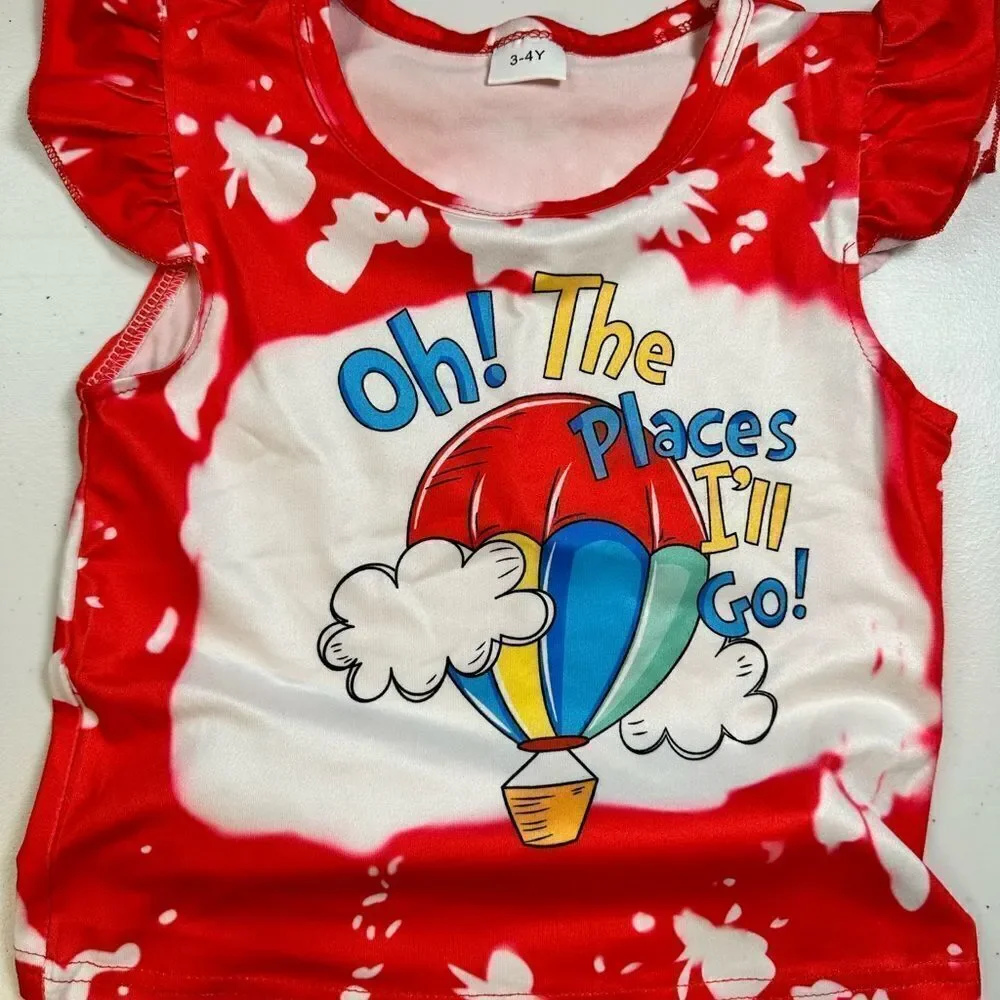 NWT Toddler Girls Red Blue Shorts & Short Sleeve Tee Dress Seuss” - Size 3/4T